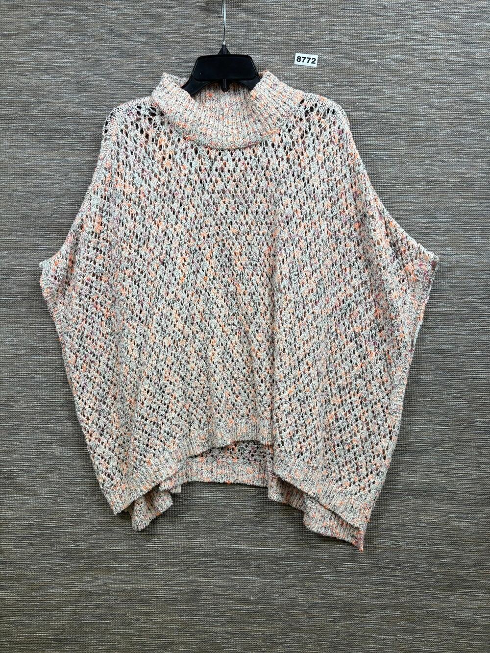 Akemi + Kin Sweater Womens One Size Multicolor Open Knit Turtleneck Poncho